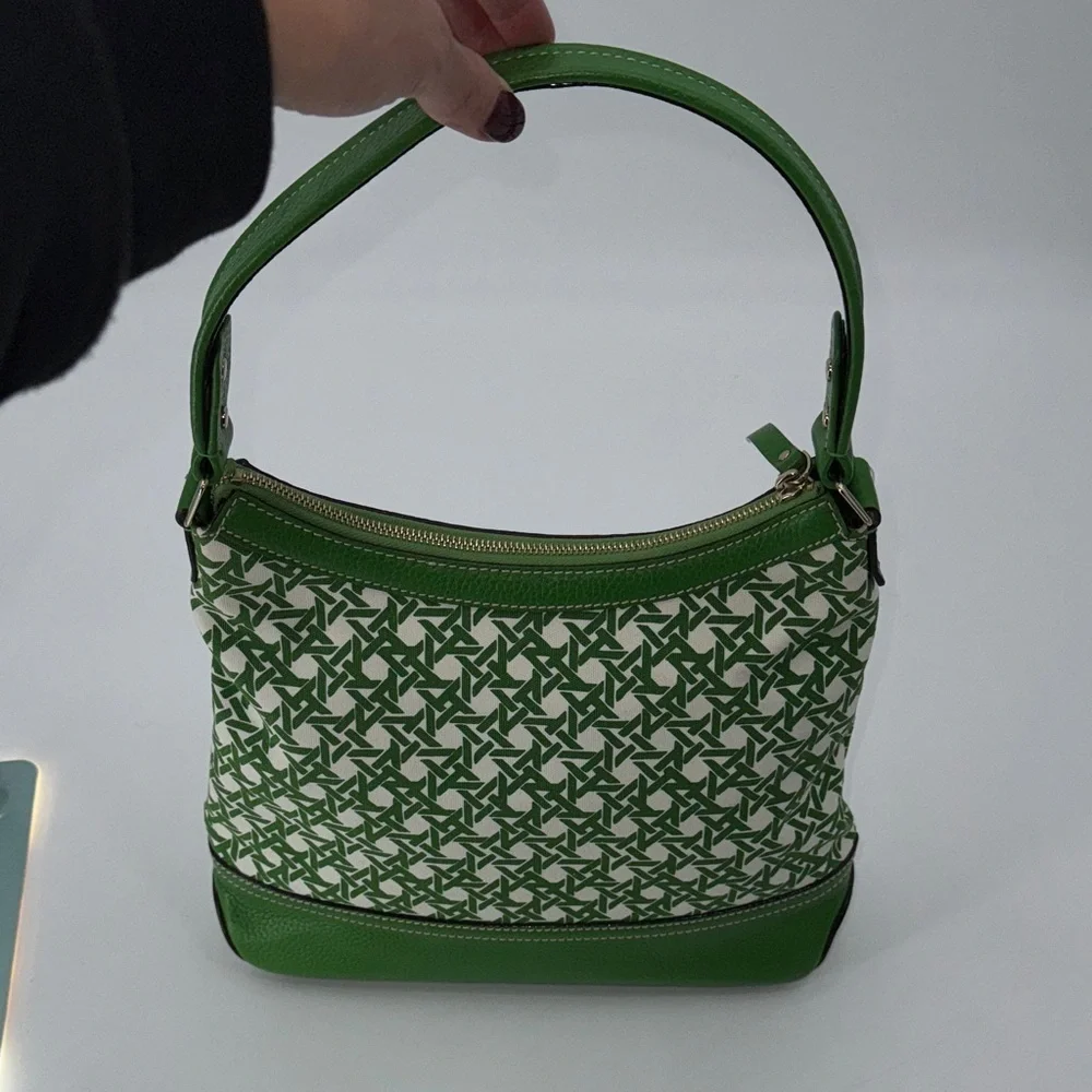 UEC Kate spade canvas & leather Green and White Patterned Women's Bag w/ duster